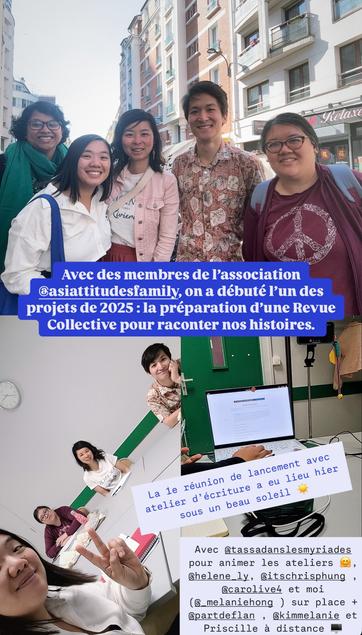 Sur cette story d’Instagram on voit les participants et participantes à l’atelier d’écriture autour d’une table, l’ordinateur et notre matériel d’écriture.