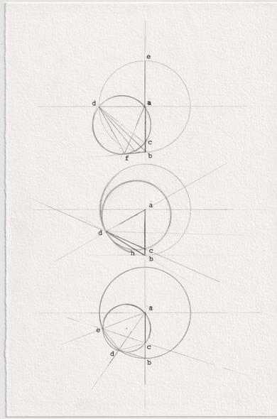 A continuation of prop 10 focused on the additional notes made by Campanus of Novara. 

Three linear diagrams vertically arranged, one atop the other; each roughly similar to the former with a few parts moved & no additional color.