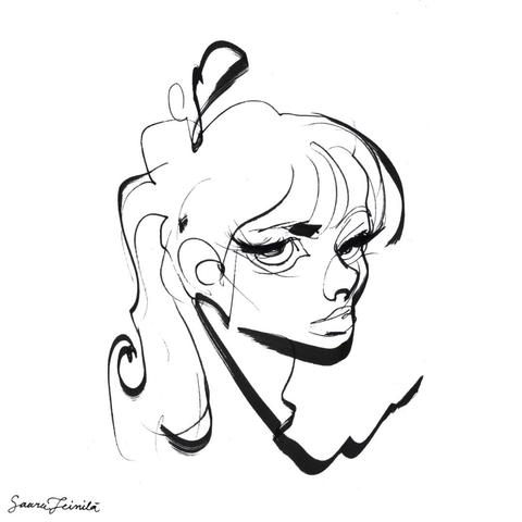 A minimalistic calligraphy sketch of a girl