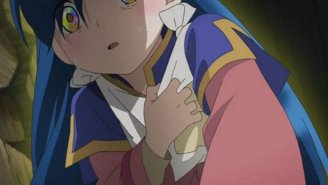 Myne clutches her chest