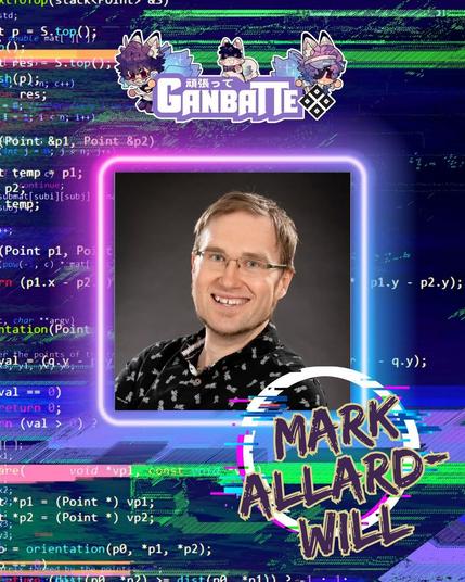 Graphic promoting that Mark will be a guest at Ganbatte Con 2025