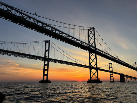 The two spans of the bay bridge at sunrise