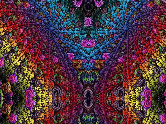 Bilateral symmetry embossed rainbow spirals