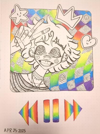 RAINBOWS! person in box with trippy rainbow background, swirly eyes:)