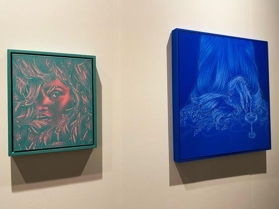 iPhone 12 Pro photo by Jenny Lam of Florence Solis, acrylic on canvas, The Mission Projects at Expo Chicago 2025 in Navy Pier's Festival Hall