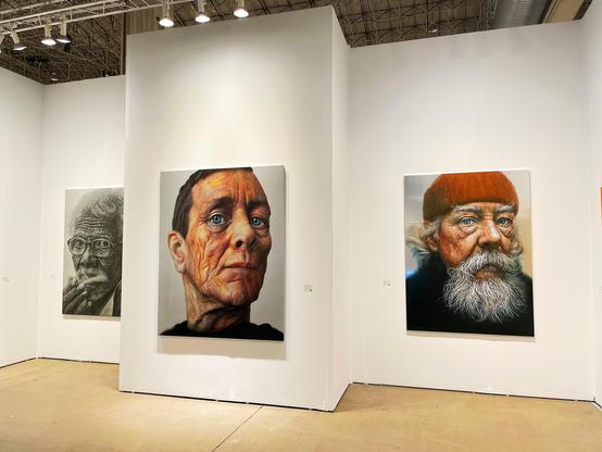 iPhone 12 Pro photo by Jenny Lam of Han Young Wook, "Face," oil on aluminum, scratch, BHAK, at Expo Chicago 2025 in Navy Pier's Festival Hall