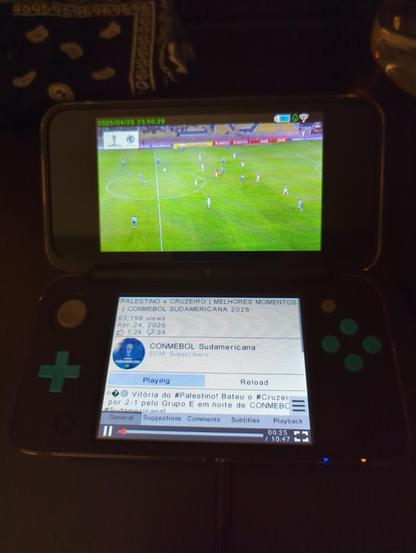 fourthtube on a 2ds xl playing highlights from a soccer game.