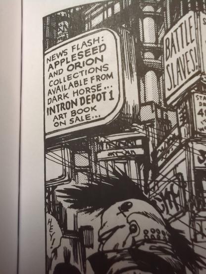 a panel from the kodansha GITS manga advertising Appleseed and orion