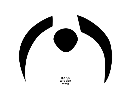 A simple black silhouette illustration featuring a prominent rounded shape at the center representing a head, with two abstract shapes on the sides suggesting shoulders. Below the image, the text "Kann wieder weg" is displayed in a bold font.