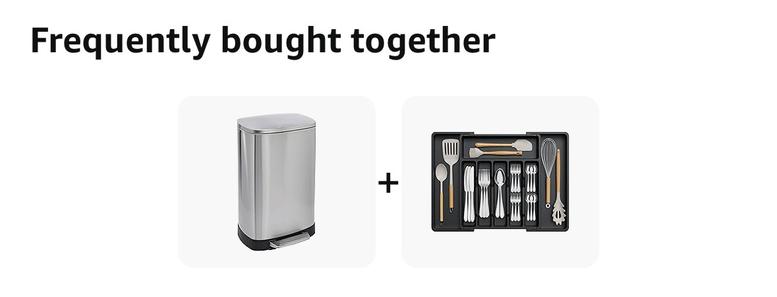Screenshot of a "Frequently bought together" section showing a kitchen bin and a cutlery set 🤷🏻‍♂️