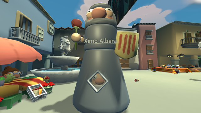 Un brunyolet, de nom Ximo Albera, a la plaça de Brunyols dins un gegant de Sant Jordi que sosté un escut amb la senyera i una rosa.