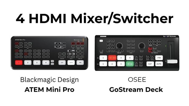 The ATEM Mini Pro from Blackmagic Design and the GoStream Deck from OSEE on a white background.