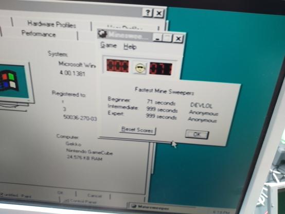 71 seconds high score by DEVLOL on minesweeper on windows NT on a gamecube