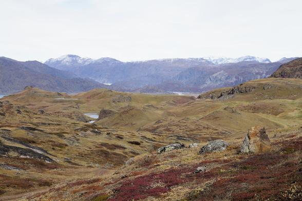 view on the mountain ranges in southern greenland