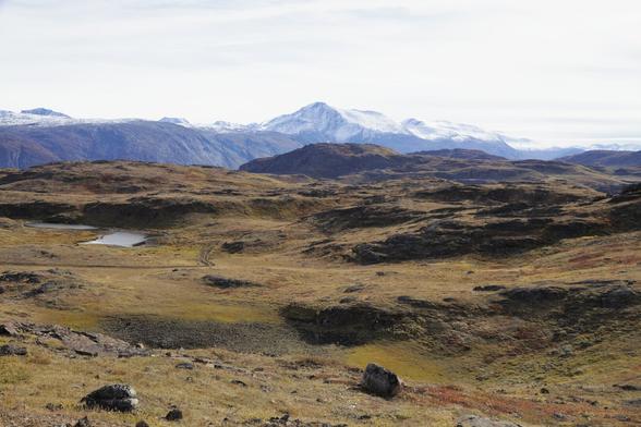 view on the mountain ranges in southern greenland