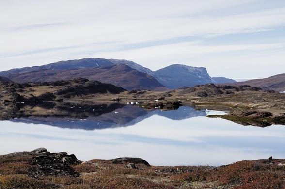 view on the mountain ranges in southern greenland