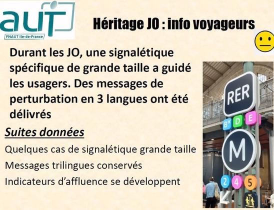 Info voyageurs - signalétique dont des indicateurs d'affluence
