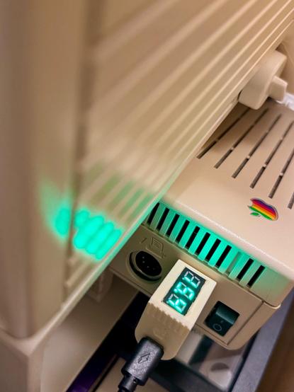 15v USB-C power adapter plugged into an Apple //c