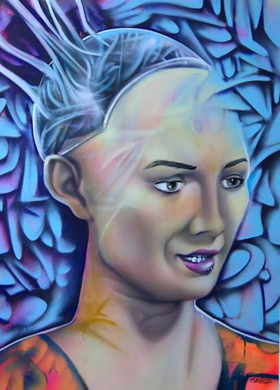 Painting of Sophia the robot by artist Fabian Zolar