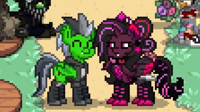 same wardrobe while meeting a cute stoic dark chocolate Goth girl, black hair, dress and boots all with pink and cherry highlights. She even has cherry like claws with horn and wings too.