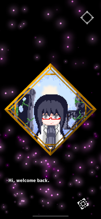 Screenshot of ReversEstory. The character on the screen is a girl who says “Hi, welcome back.”