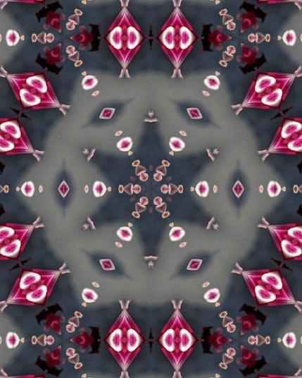 abstract pattern six fold symmetry greys and pinks and white. Just decorative no meaning.