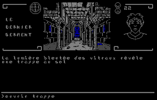 Capture d'écran du jeu représentant l'intérieur d'une église en pixel art