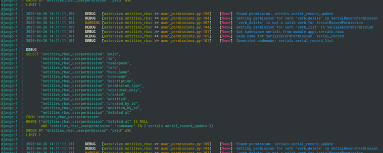 Image showing logging output in the console in a variety of pretty colors