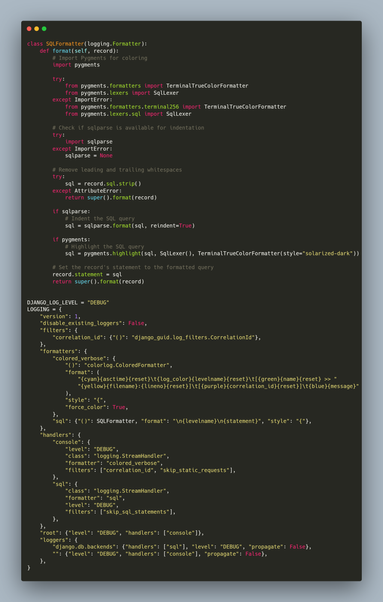 Image showing my logging setup in Django