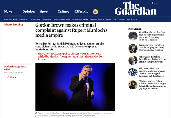 screenhot: 
Gordon Brown makes criminal complaint against Rupert Murdoch’s media empire
