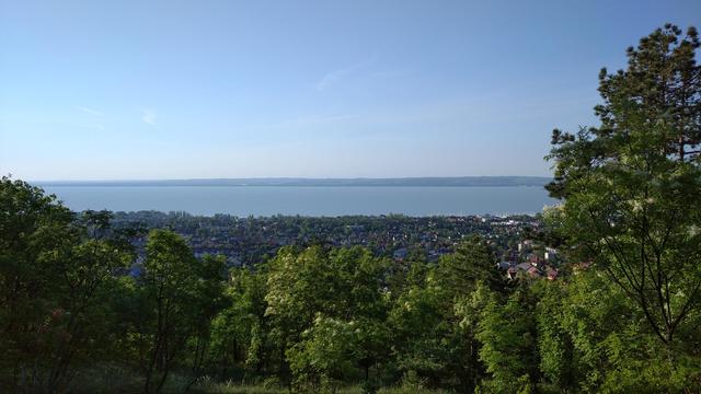 View of Lake Balaton. Below, the village of Balatonfüred in Hungary.