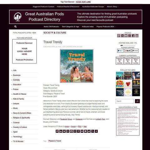 Travel Trendy
Screenshot of the podcast listing on the Great Australian Pods website