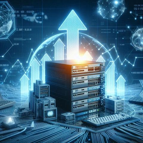 Ein Bild, das einen Netzwerkausrüster und IT-Security-Anbieter symbolisiert, mit einem steigenden Aktienkurs im Hintergrund.