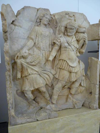 Roman bas-relief showing Aeneas carrying his father, Anchises, from Troy.