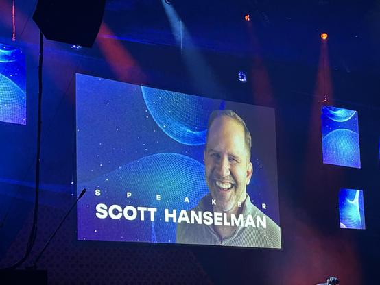 A headshot of Scott Hanselman on the Ted stage
