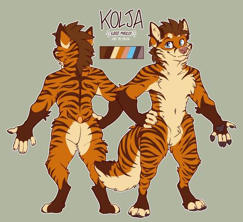 Digital reference sheet of an hybrid fox-tiger character