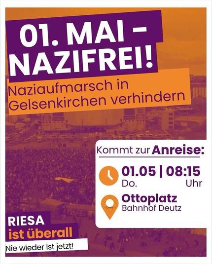 01. Mai - Natifrei!

Naziaufmarsch in Gelsenkirchen verhindern

Kommt zur Anreise:


01.05 | 08:15

Ottoplatz / Deutz
