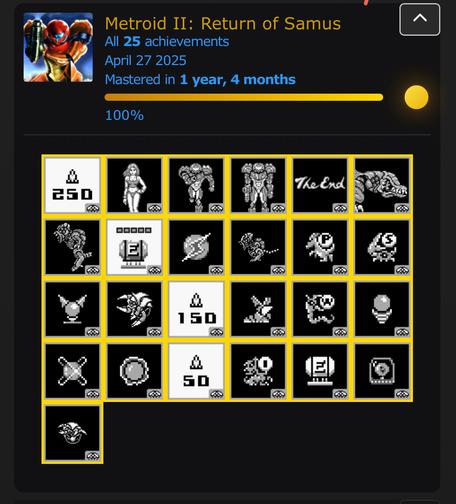Retroachievements cheevo list for Metroid II.