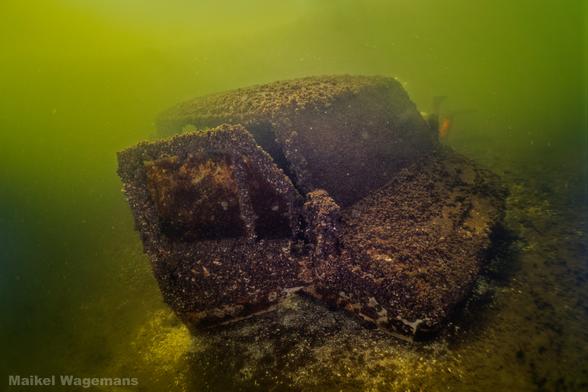 Van underwater taken over by marine life