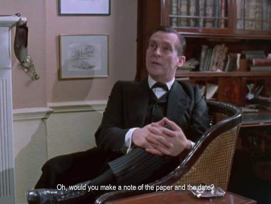 A man sitting in a chair. “Oh, would you make a note of the paper and the date?” Screen reader support enabled.      		  A pale white man sitting in a chair. “Oh, would you make a note of the paper and the date?” Turn on screen reader support