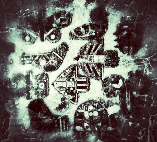 A black and white abstract processed edit of a Sally Payne cute animals illustration