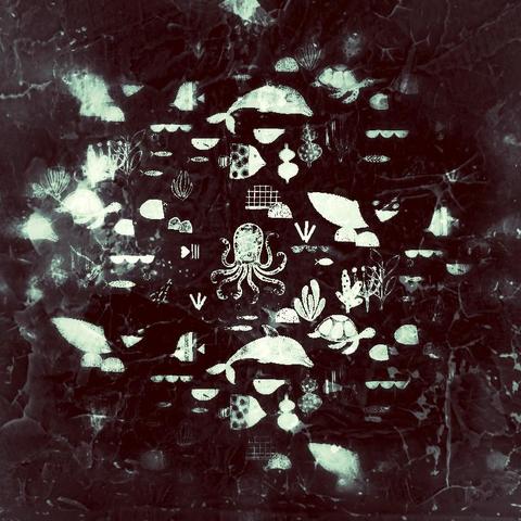A black and white abstract processed edit of a Sally Payne cute sea creatures illustration