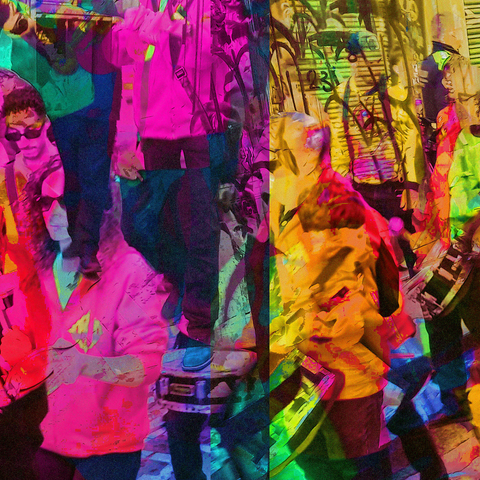 Barcelona digital edited multiple exposure street photography, made with the GNU Image Manipulation Program.
