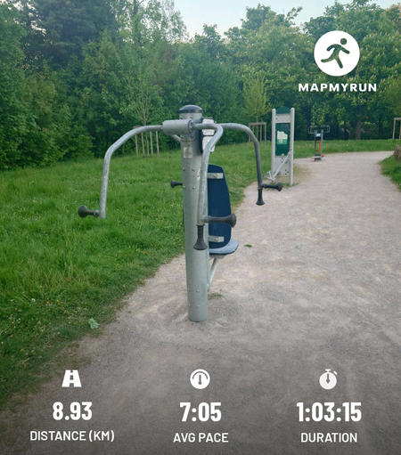 Chest press machine at the park and running data

Distance 8.93 km
Avg pace 7:05
Duration 1:03:15