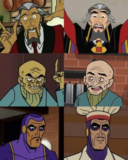 Comparison of Dr. orpheus, Dr. Z, and Phantom Limb's skin tones from Venture Bros early seasons to later seasons.  Dr. o and Phantom Limb are very tan, then turn a mild light beige.  Dr. Z was a racist caricature of an an Asian person, so he was bright yellow, then turned beige as well