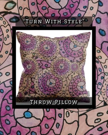 bright purplish pinks and lovely blues in a series of seemingly rotating cycles. On a throw pillow.