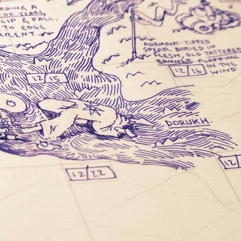 12/15: shrouded figure kneeling in flowing water, reaching out their hand. a seven-pointed star is emblazoned on their back