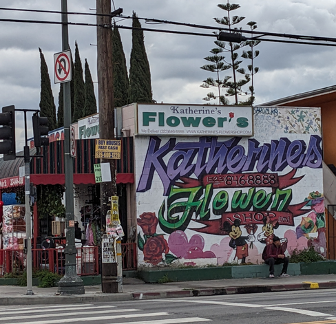 For shop whose wall is a brightly colored mural