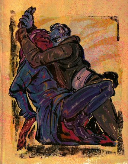 A digital drawing of Thrax and Ozzy from Osmosis Jones. Ozzy is holding Thrax boxed against a wall while nuzzling him.