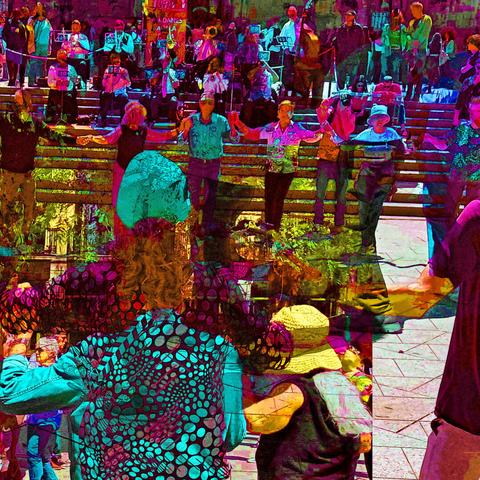 Barcelona digital edited multiple exposure street photography, made with the GNU Image Manipulation Program.
